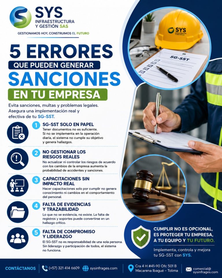 Lee más sobre el artículo 5 errores en SG-SST que pueden generar sanciones a tu empresa 👷🏼📉
